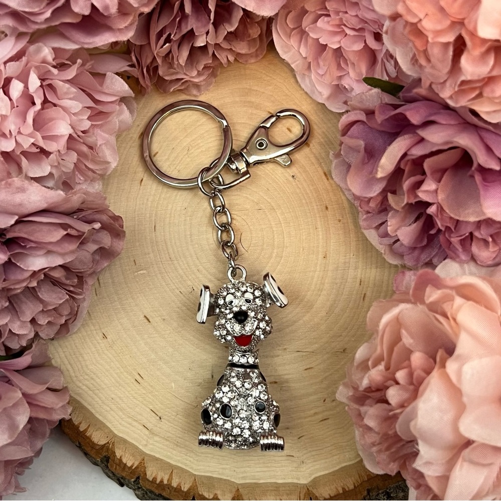 Cute Crystal Dalmatian Puppy Dog Keychain Charm - Picture 7 of 14